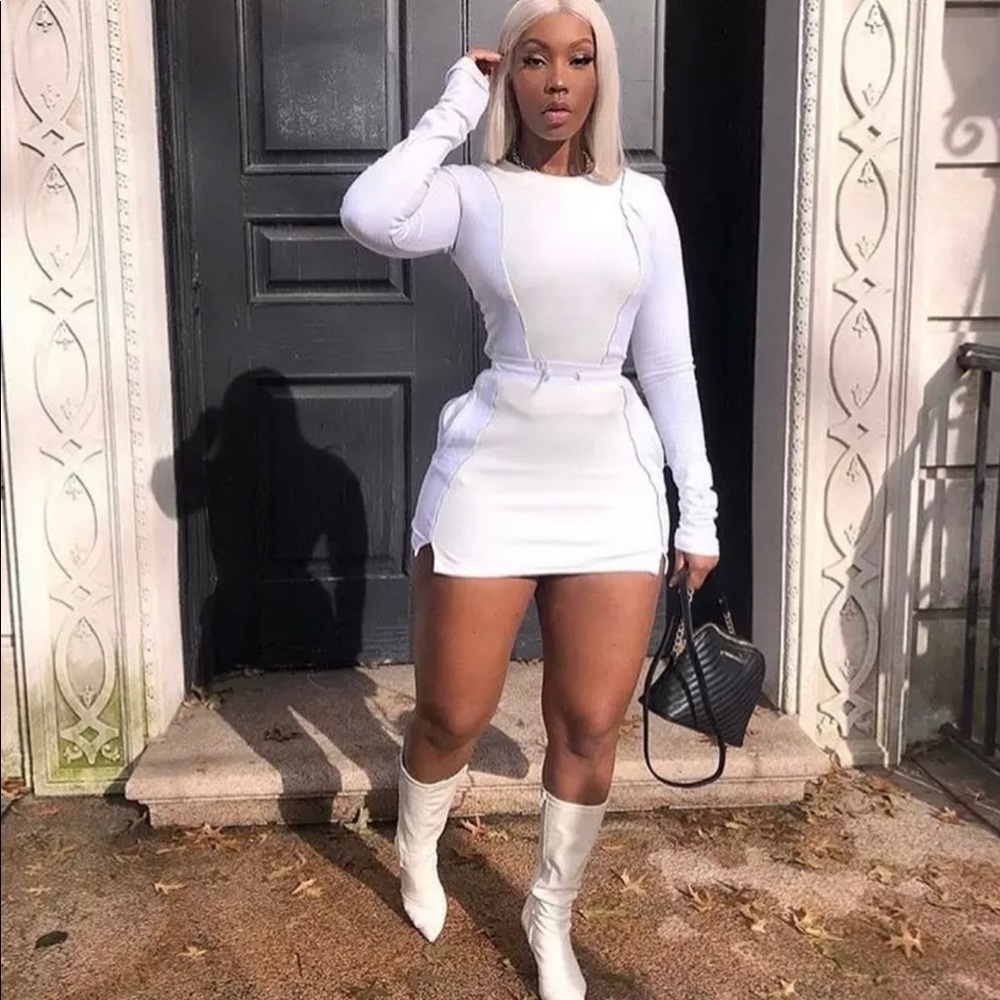 White mini skirt set
